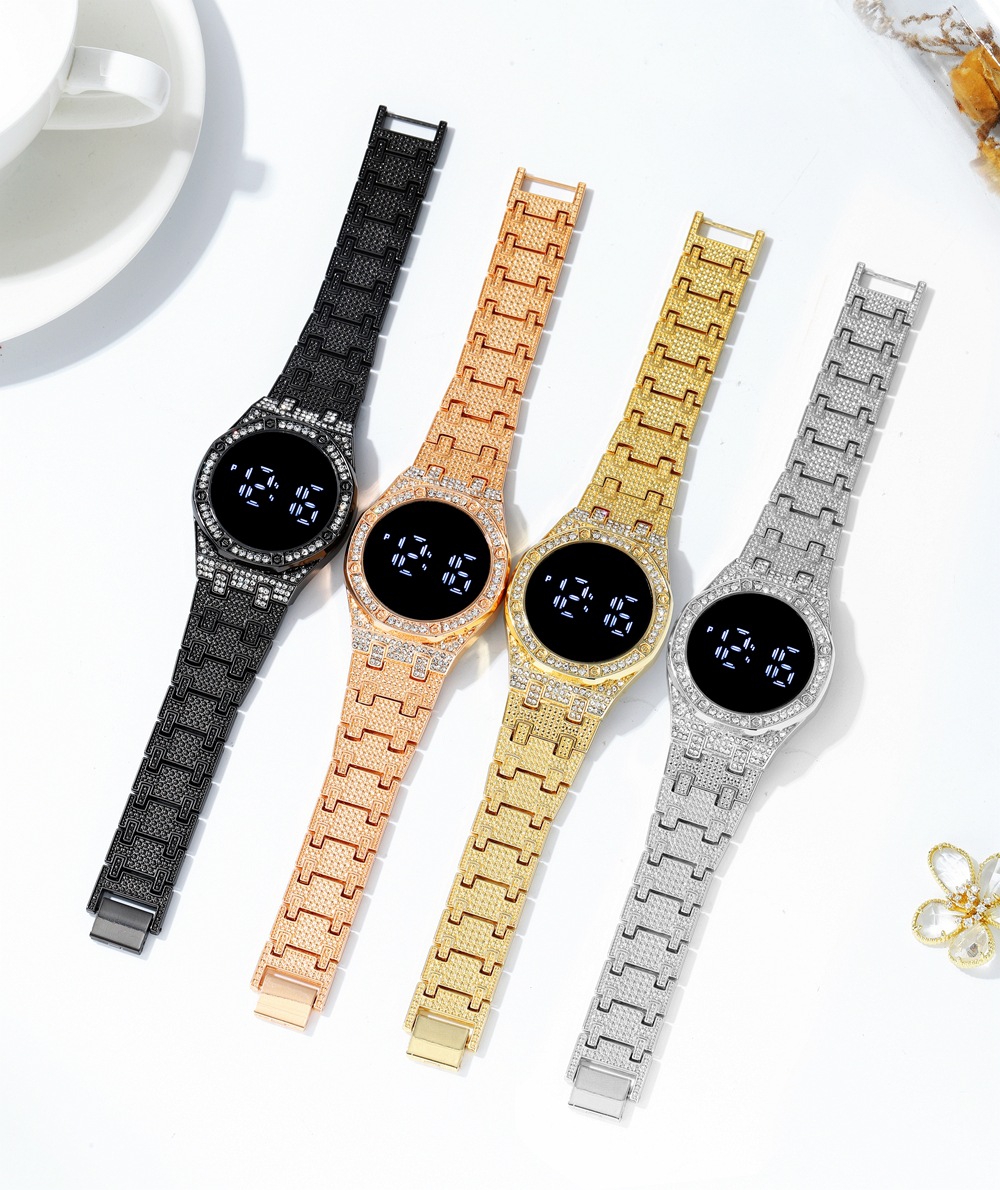 2024 Neue Luxus-Diamantarmband-Legierungsstahlband LED-Anzeige Touchscreen Damenuhr_voghion.com