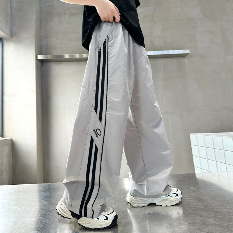 Boys' Summer Thin Anti-Mosquito Pants 2025 New Style Medium and Large Children's Fashionable Striped Casual Pants Boys' Loose Straight Pants