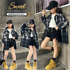 女童春季渐变格子衬衫2025新款儿童洋气休闲薄款外套春秋跨境衬衫