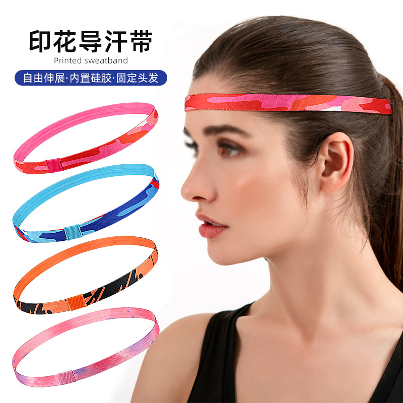 Cross-border outdoor sports printed sweatband, high-elastic silicone anti-slip hair fixing band for cycling and fitness
