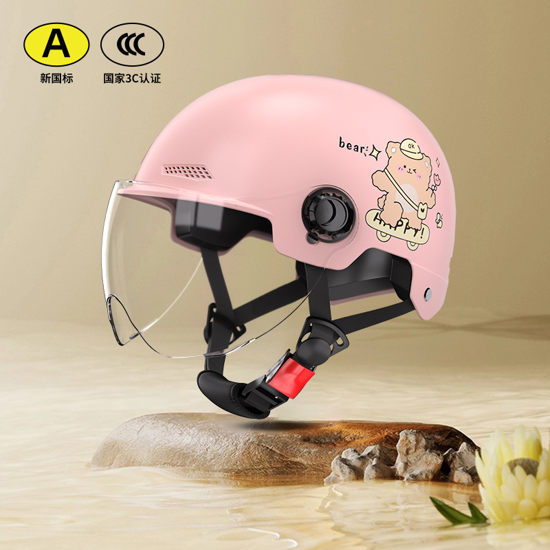 Electric Motorcycle Helmet, Motuoche Motosiklet kaskı (dəbilqə) - 3c-certified-pink-bear-transparent-short-visor