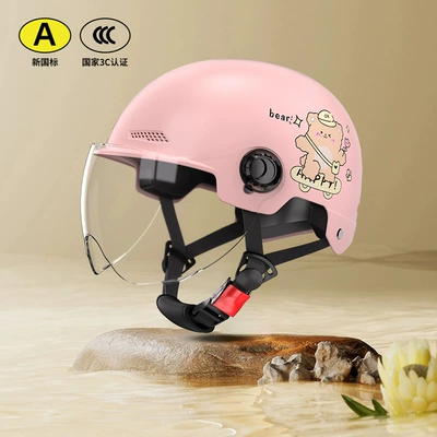 All-Season Safety Helmet, Motosiklet kaskı (dəbilqə) - 3c-certification-pink-bear-transparent-short-lenses