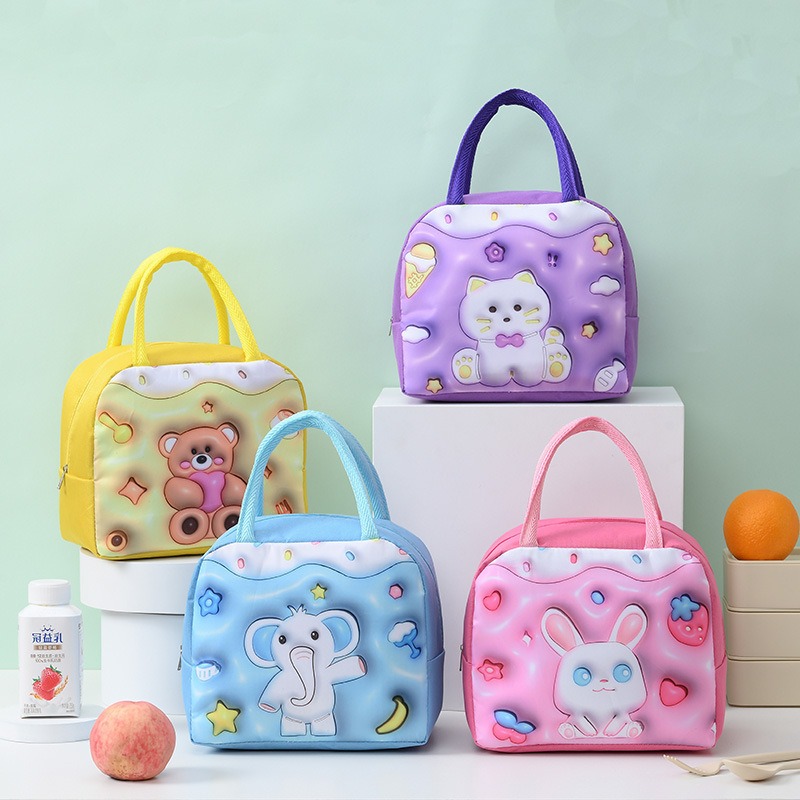 Bolsa de almuerzo de dibujos animados 3D bolsa de aislamiento térmico portátil para niños bolsa de almuerzo de dibujos animados lindo de tela Oxford bolsa de almuerzo de Estudiante