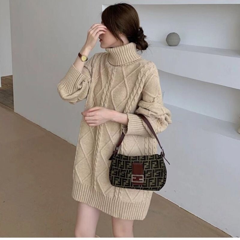 2024 Autumn/Winter Plus Size Thick High Collar Cable Knit Sweater for Women, Loose Fit, Tummy-Covering, Slimming, Red Base Top 2024 Autumn/Winter Plus Size Thick High Collar Cable Knit Sweater for Women, Loose Fit, Tummy-Covering, Slimming, Red Base Top