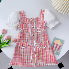 Girls' dress spring and summer new style children's small fragrant summer dress little girl's Korean style spliced ​​puff sleeve skirt on behalf of