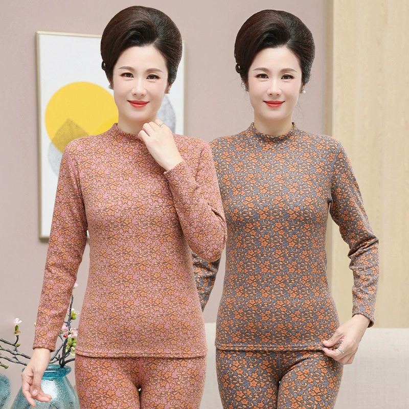 Женский костюм с длинными кальсонами для мам среднего и пожилого возраста, утолщенный хлопковый свитер со средним воротником, термобелье для пожилых людей, осень и зима