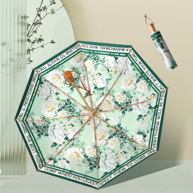 Titanium Top Quality Silver Three-Fold Retro Sunshade UV Protection Folding Rain Or Shine Portable Lightweight Sun Umbrella_voghion.com