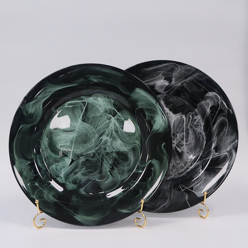 Platos de vidrio de lujo ligero platos de alta apariencia platos de frutas platos de comida occidental platos de decoración de alta gama para el hogar adornos de estilo INSI