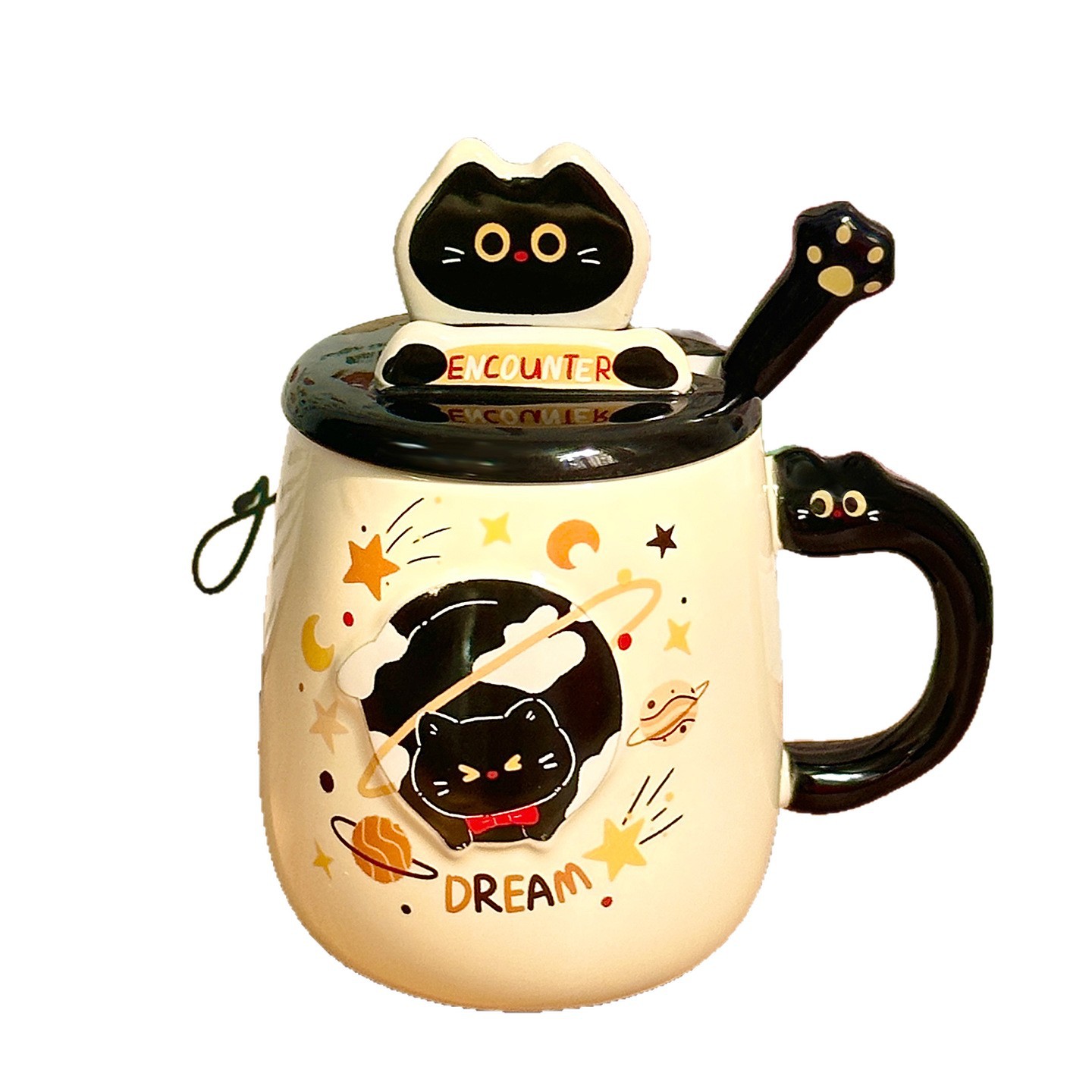Cute gato cerámica taza con cubierta taza de cuchara de taza de agua de alto valor para niñas taza de regalo de cumpleaños casera taza de pareja