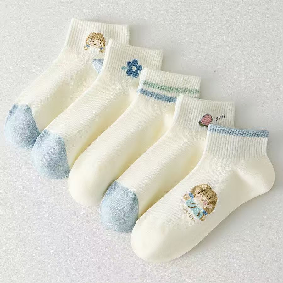 Calcetines blancos, calcetines de mujer, primavera, otoño y verano, lindos ins, calcetines de marea bajos de todo fósforo japoneses, calcetines de tubo corto de flores pequeñas, calcetines de barco