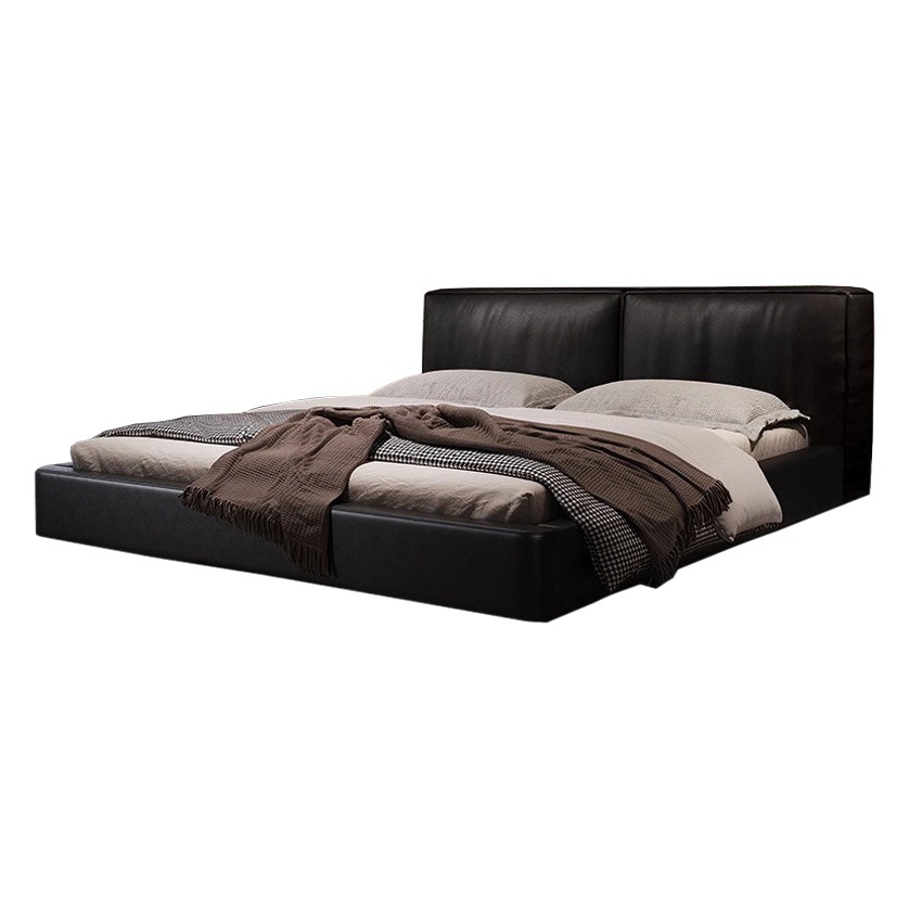 Italiano minimalista cama de cuero real dormitorio principal tatami moderno minimalista luz lujo elegante tofu bloque cama doble Negro