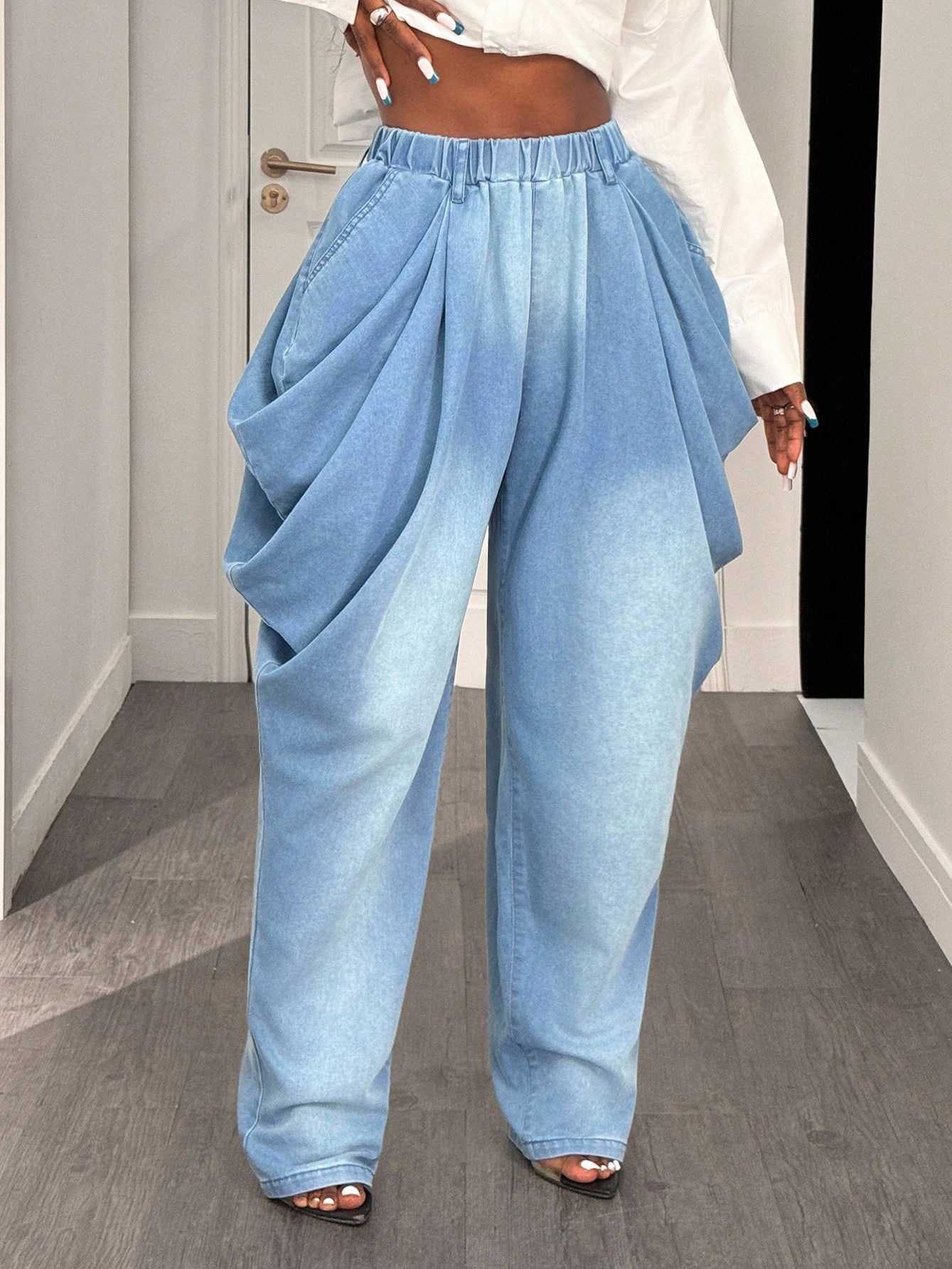Women's Clothing Versatile Wide Leg Floor Length Slimming Jeans For Women Loose Fitting Europe America For Formal & Casual_ecoleips.com