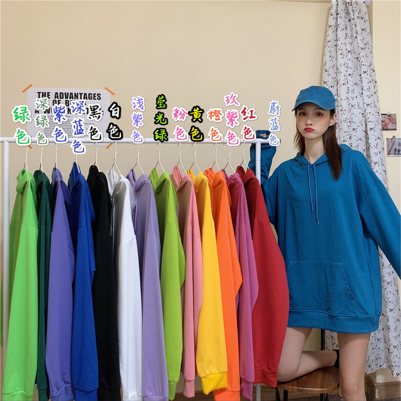 Winter new Korean ins Chaotide School Fashion Bair Clothes Loose Hooded with Fleece Rainbow Drawstring Women