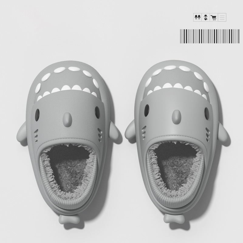 Adultos Fondo suave tiburón algodón zapatillas mujer pareja Eva felpa zapatos de algodón invierno impermeable grueso felpa inferior felpa hombres 8733