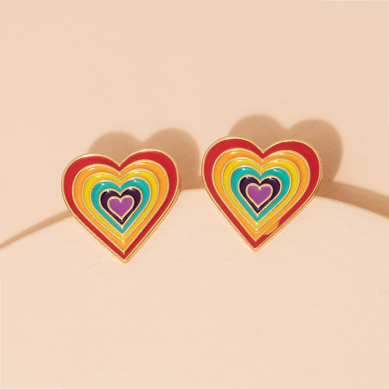 Boucles D&#39;oreilles Coeur Arc-en-ciel En Alliage De Mode En Gros display picture 3