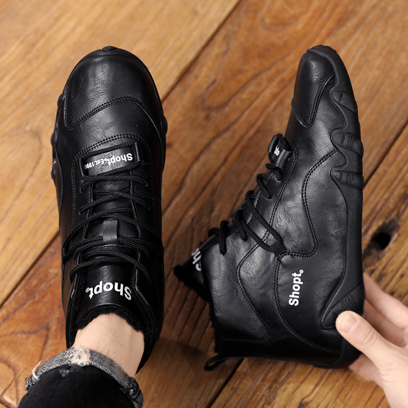 Uomo con pile invernale e scarpe alte, stivali caldi alla moda per giovani celebrità di Internet, versione coreana, Instagram_voghion.com