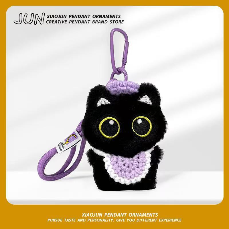 Inswind creativo chill peluche de dibujos animados pequeño gato negro bolso colgante toalla de saliva colgante llavero