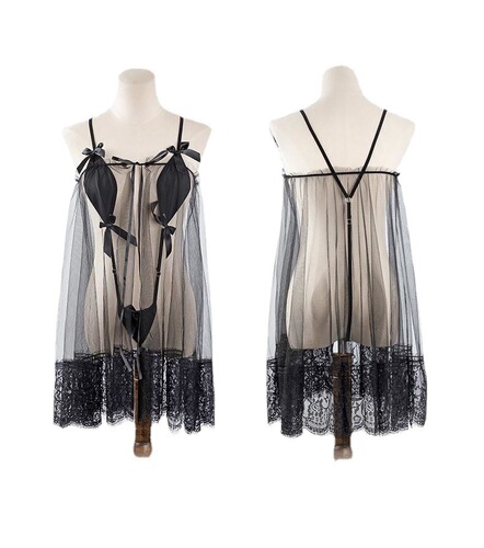 Straw girl sexy new underwear women's gauze skirt empty garden wild rose nightgown hollow nightgown women's three-point style 1060