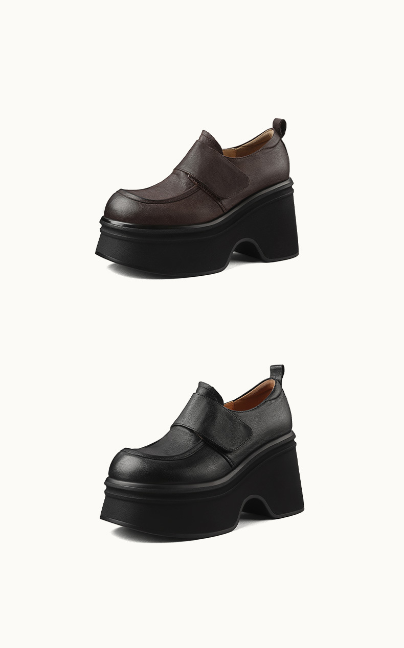 Giày loafer nữ đế xuồng cao gót 9 cm, da bò thật, quai dán tiện lợi — màu nâu, màu đen chi tiết 9