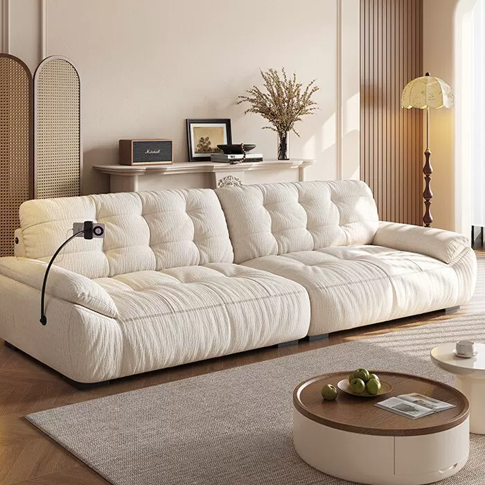 奶油风布艺沙发客厅2025新款小户型直排云朵沙发雪尼尔沙发