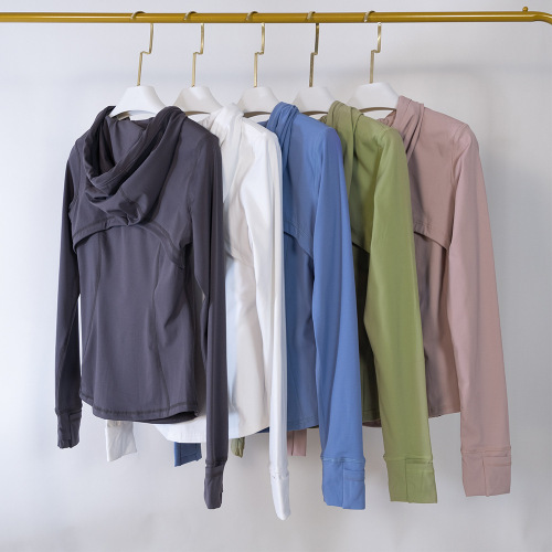 Yoga wear nylon breathable women's sports jacket quick-drying coat slim double-sided brushed hooded fitness hoodie