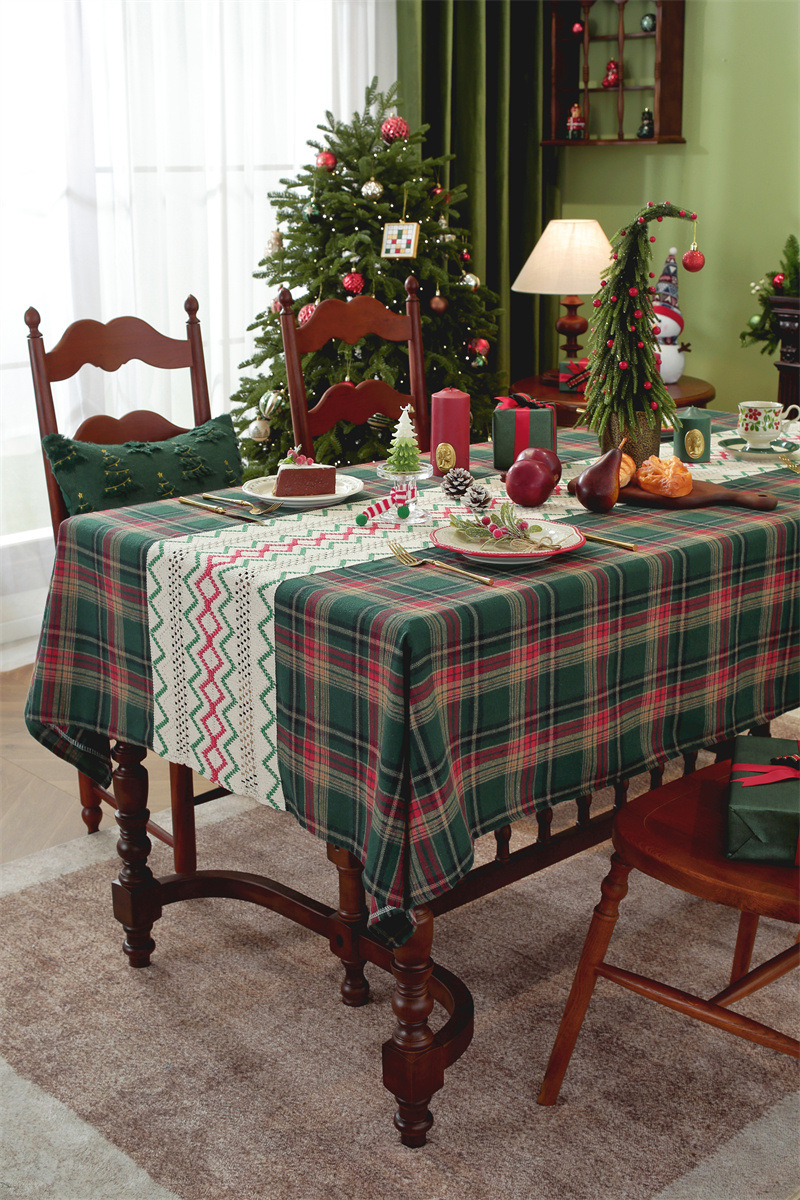 Runner a quadri patchwork per il commercio estero transfrontaliero, tovaglia da caffè con decorazioni natalizie, copritavolo da pranzo,_voghion.com