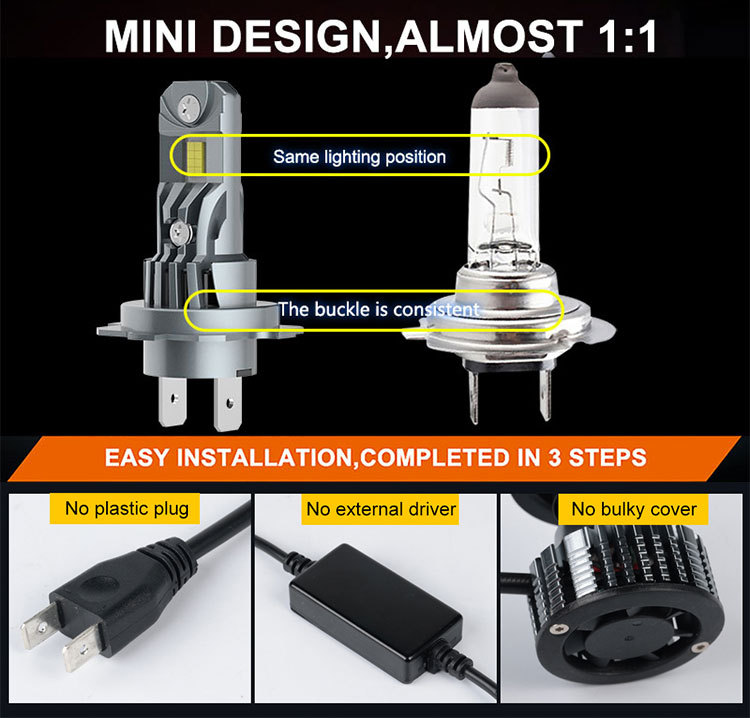 Cross-Border A51 Direct Plug-In High-Power Led Headlight H1H7H4H11Hb3 Ultra-Bright Integrated 1:1 Modified Car Light