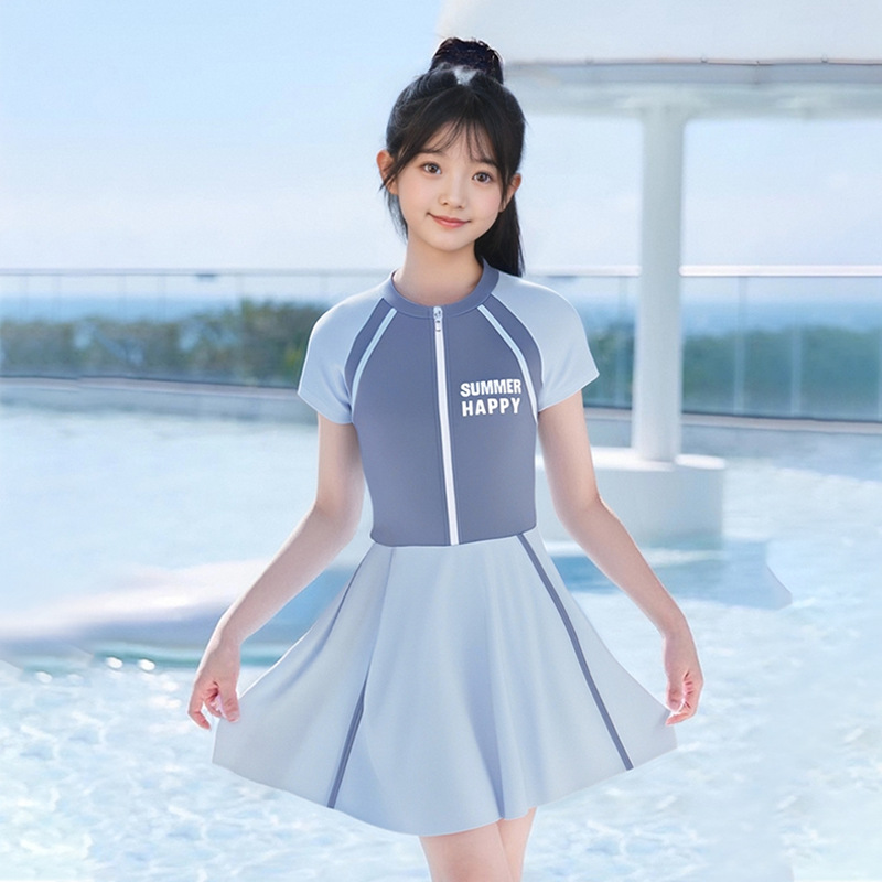 Estilo caliente traje de baño para niños grandes para niñas de una pieza linda princesa falda rosa moda bóxer entrenamiento traje de baño de aguas termales al por mayor
