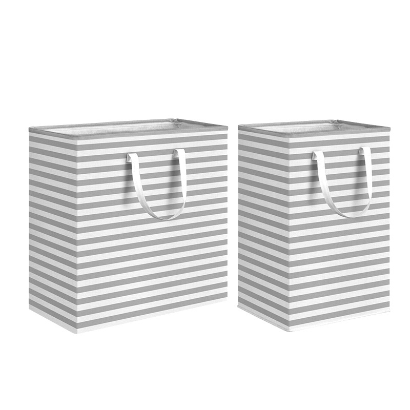 Bolsa de almacenamiento de tela de Amazon transfronteriza cesta de almacenamiento de tela cesta de lavandería plegable a rayas ropa sucia edredón de algodón en movimiento