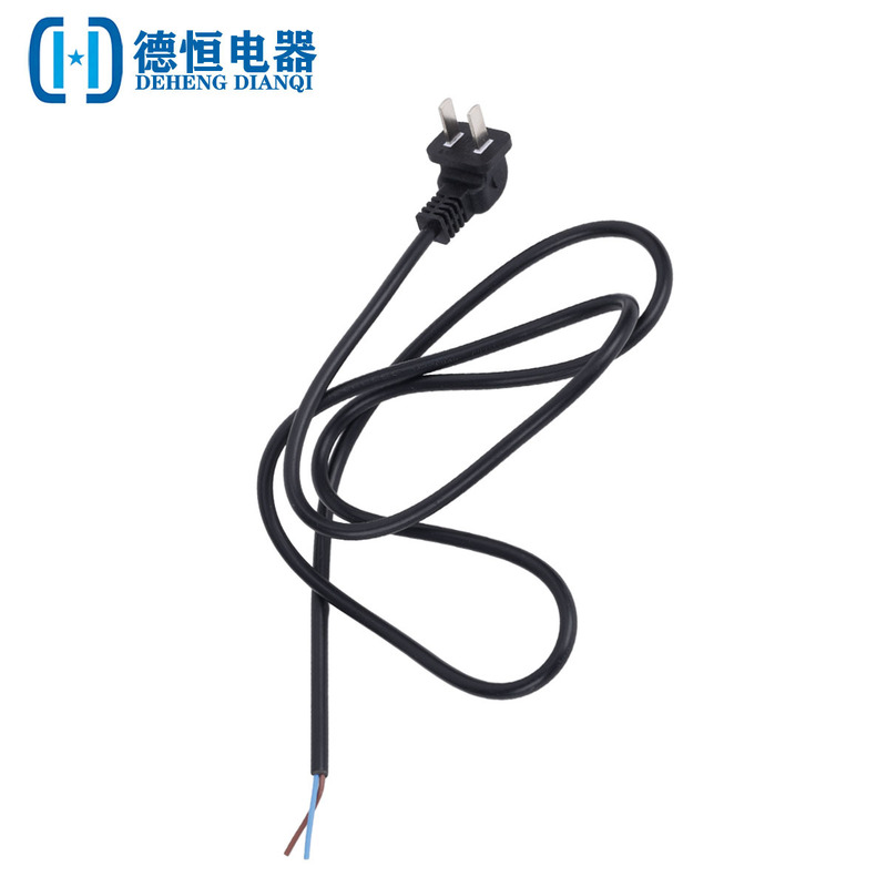 National Standard 90-Degree Elbow Two-Prong Power Cord with Pure Copper Core, Two Flat Plugs, Bare Tail Wire, Direct Wholesale from Manufacturer