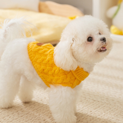 Dog Clothes Autumn/Winter Simple Cable Knit Sweater Warm Two-Paw Medium/Small Dogs Teddy Bichon Pet Clothes