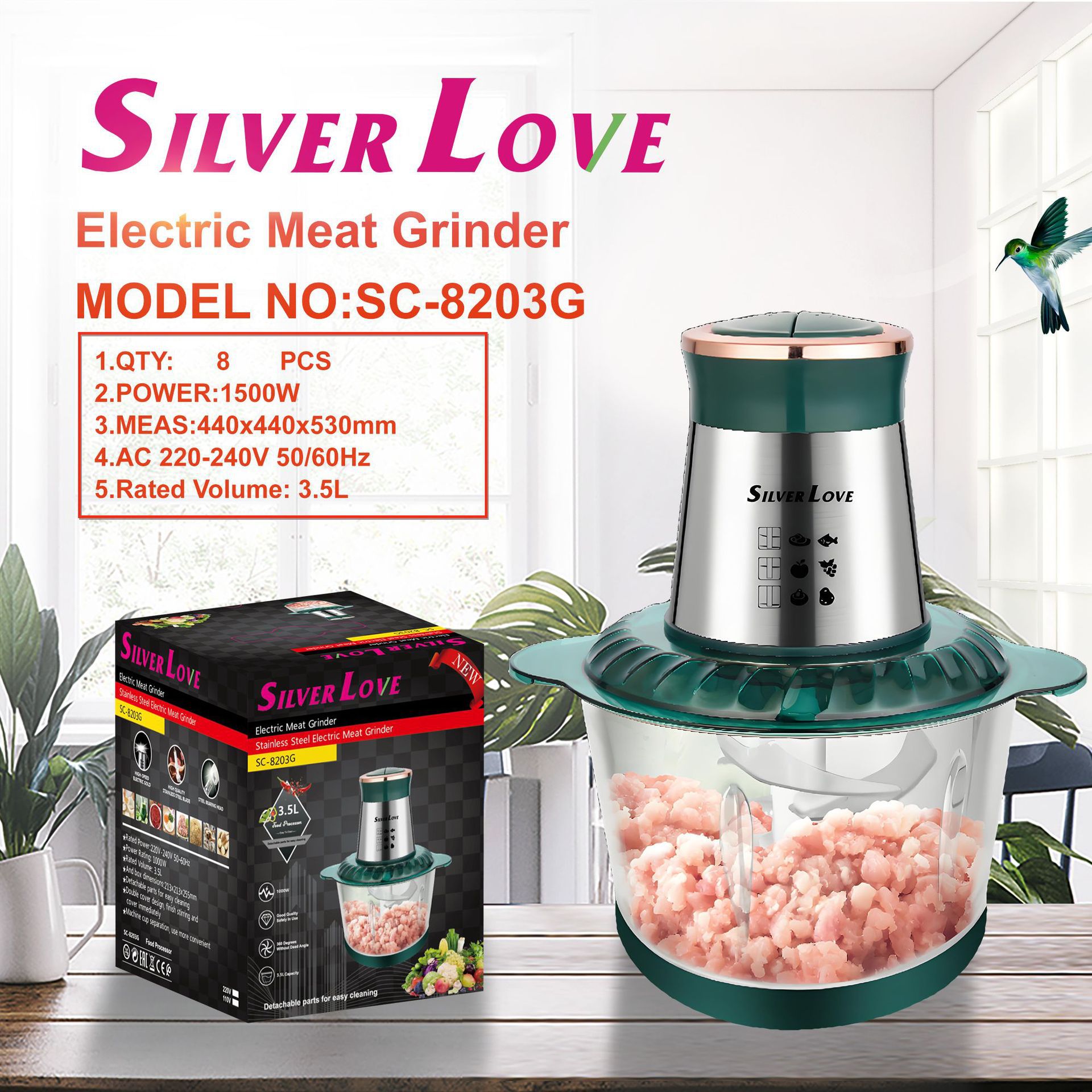 Comercio exterior exportación estándar europeo 3.0L cocinadora doméstica 800W cocina eléctrica multifuncional de vidrio picadora de carne
