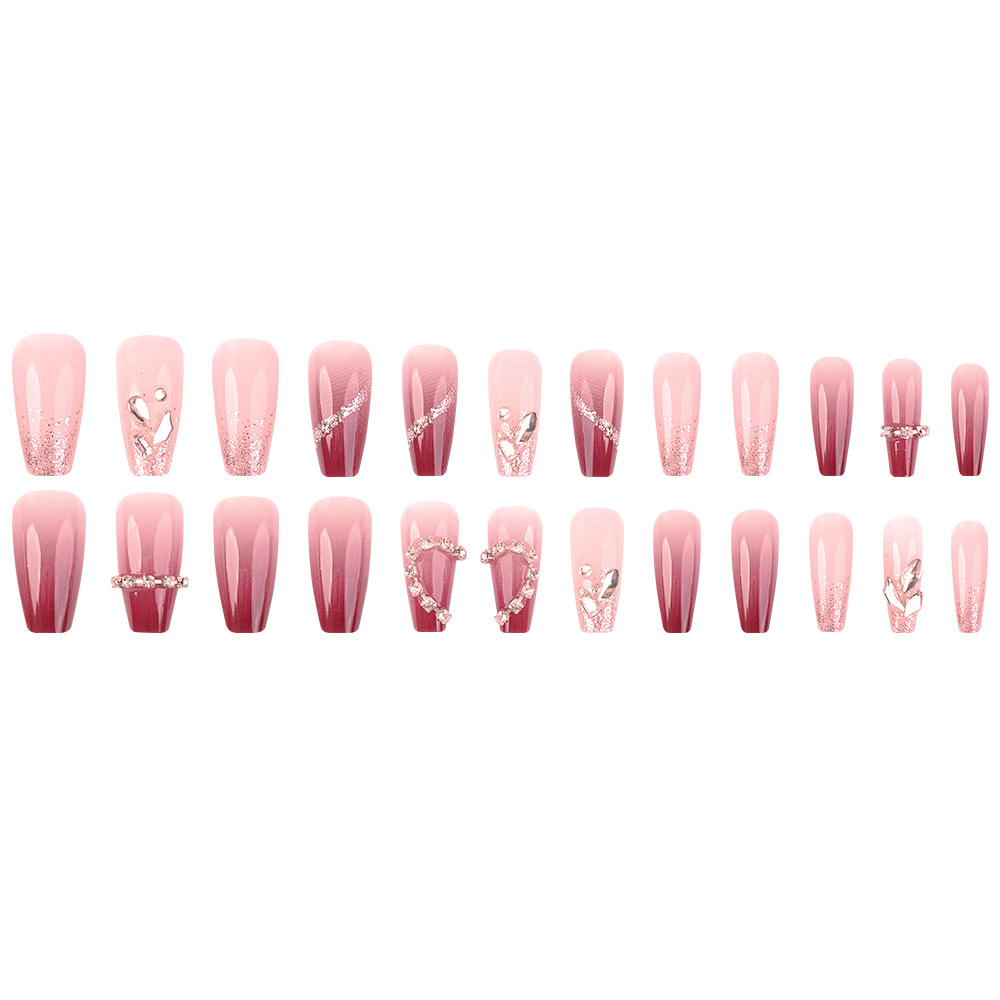 Ventas transfronterizas calientes rosadas de perforación de uñas polvo brillante de uñas exquisitas 24 piezas de parche de uñas