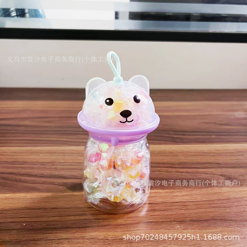 PET alimentos grado espesado botella de plástico transparente sellado caramelo soluble frijol de arcilla de color frasco de embalaje puesto lindo Oso de dibujos animados