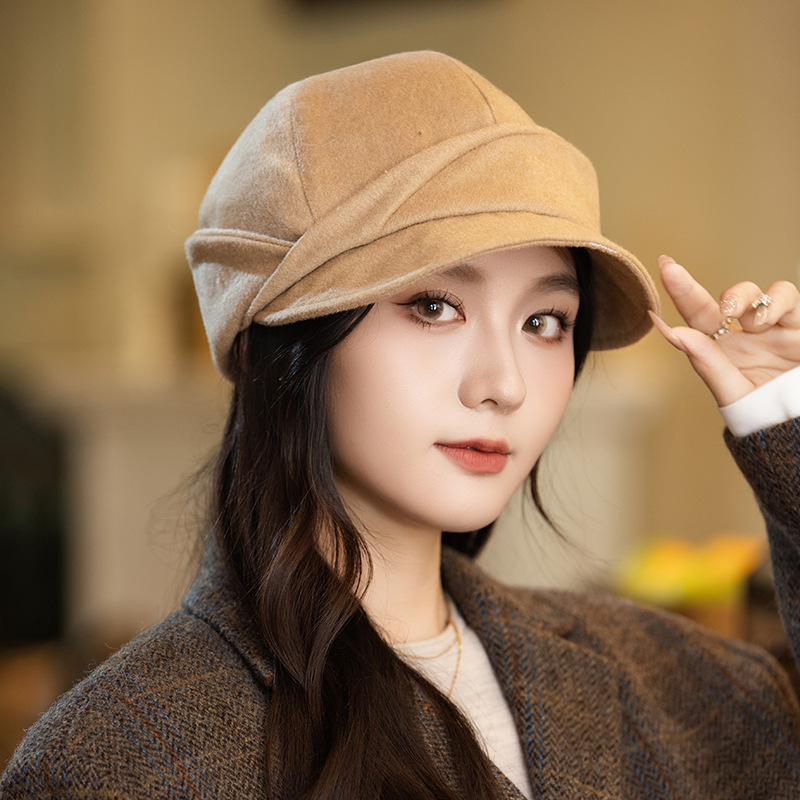 张靖怡同款黑色报童帽鸭舌帽女2025新款春夏遮阳八角帽防晒帽子|undefined