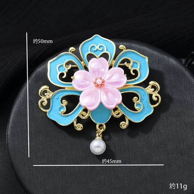 New Chinese Style National Landscape Cloisonné Blue Dot Brooch Retro Palace Style Accessory Brooch (Yaxa sancaqları) - h2025023-24