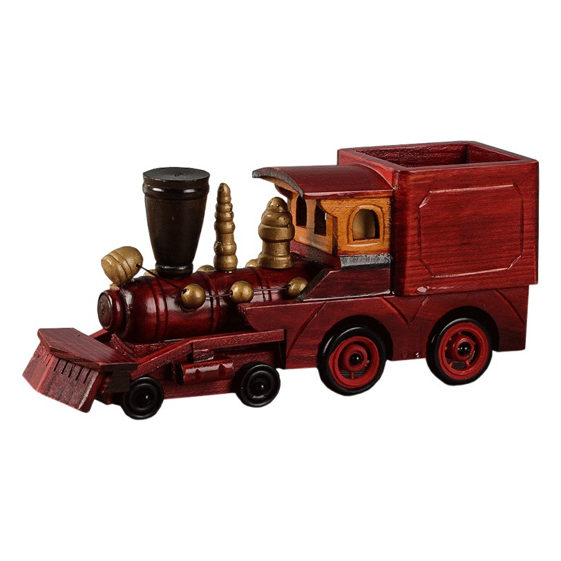 Estilo europeo retro tren de madera decoración creativa hogar escritorio tren modelo decoración artesanía de madera