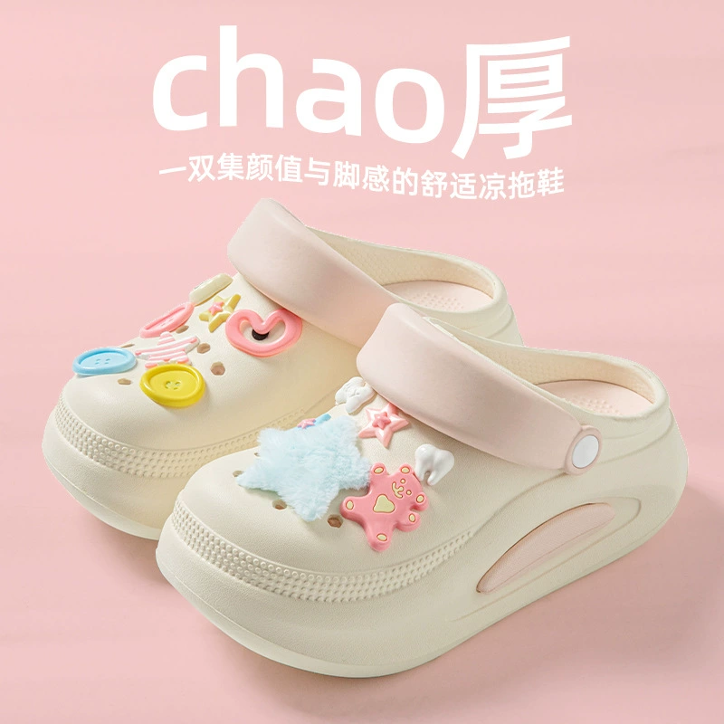 Съемная обувь с отверстиями на толстом подошве женская новая летняя домашняя противоскользящая