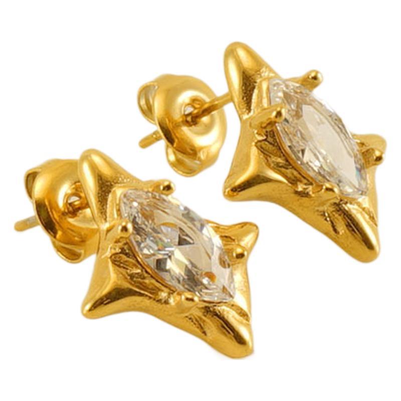 Nuevos pendientes de acero inoxidable europeos y americanos transfronterizos Pendientes de estrella de circonita con incrustaciones de oro de 18k