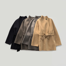 重磅立领单扣腰带双面呢大衣外套  极简垂坠份量感呢子外套秋冬款