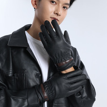 冬季男士加绒保暖手套户外骑行触屏仿鹿皮手套防泼水开车皮手套男