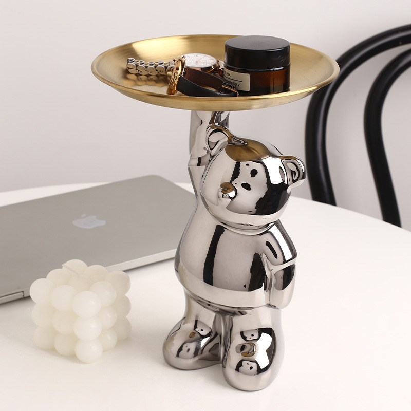 Beihanmei Internet Celebrity Creative Light Luxury Bear Storage Ornaments Living Room Entrance Desktop Key Home Decoration Tray