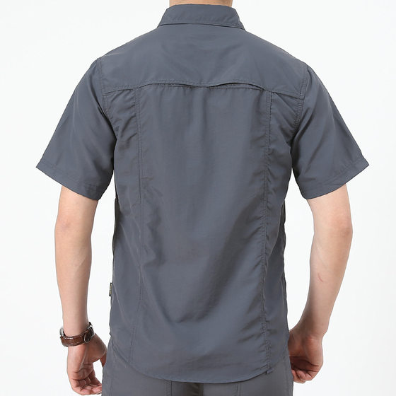Outdoor military long-sleeved shirt autumn multi-bag suit non-ironing thin shirt men's work clothes embroidered logo