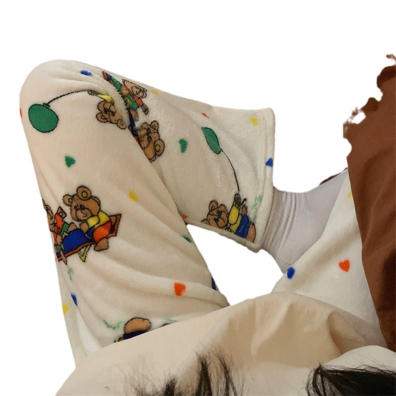 Pantalones de pijama de franela de invierno para mujeres dulces lindos pantalones largos de dibujos animados para animales hogares de otoño estudiantes comercio exterior al por mayor