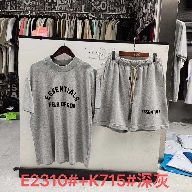 FOGESS Camiseta de cuello redondo, manga corta, camiseta de cuello de terry, pantalones cortos, set suelto, moda masculina, juventud, 18 - 24 años