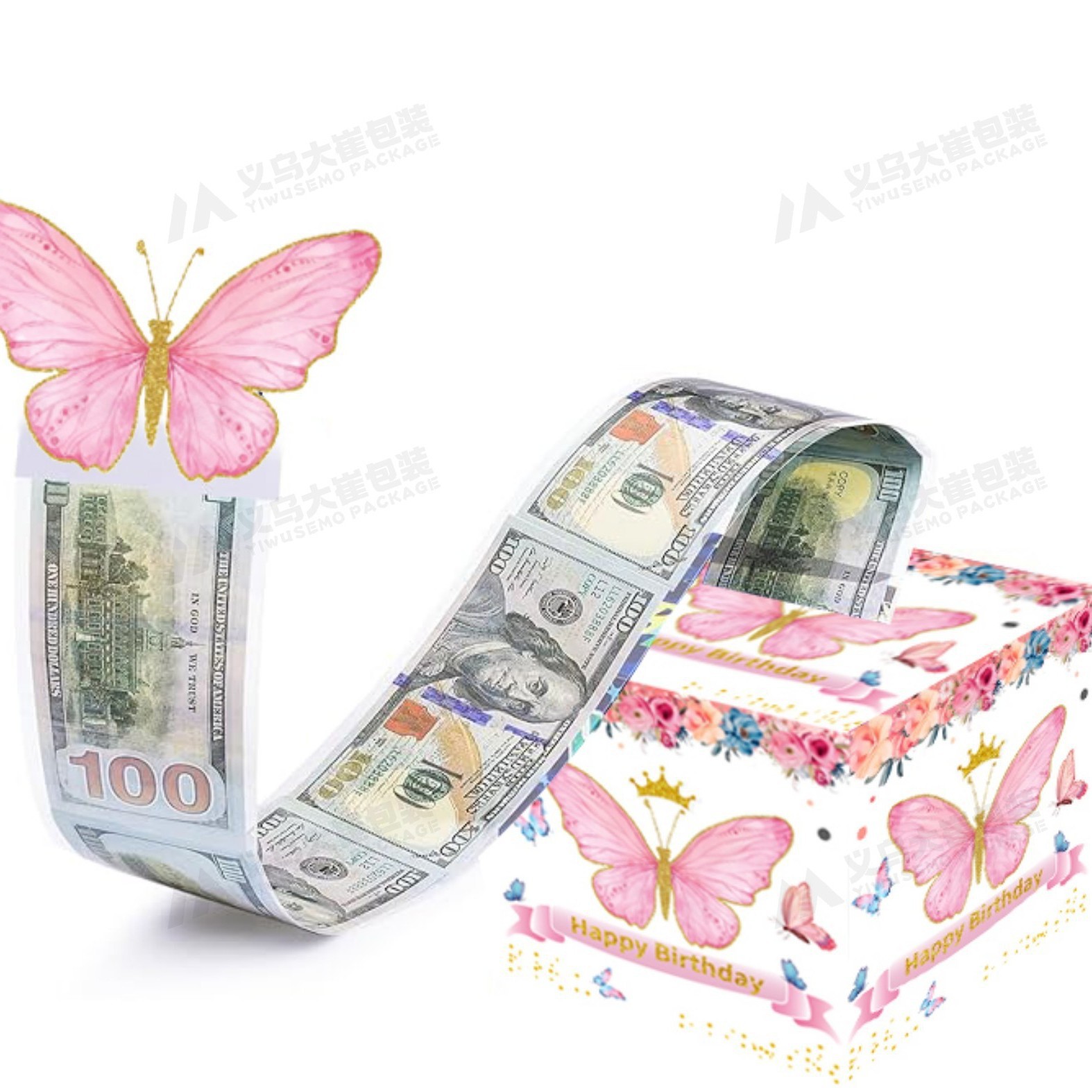 스팟 화이트 핑크 나비 돈 상자 (독점 디자인)