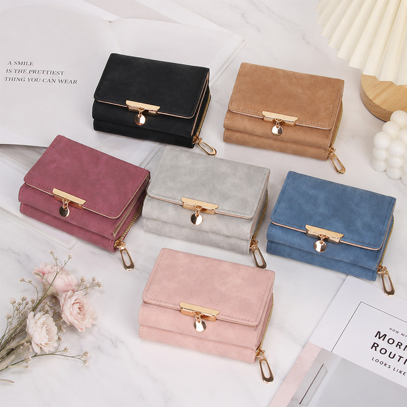 Cross-border Japanese and Korean fashion short women's wallet, new mini coin purse with zipper, small magnetic clasp wallet