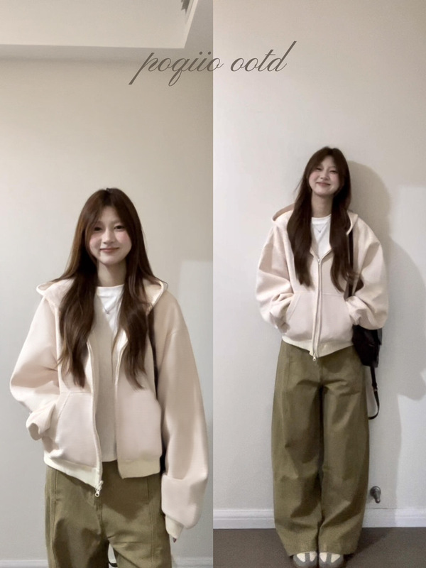 粉色连帽卫衣外套女款宽松秋季2025新款韩系多巴胺少女感穿搭开衫|undefined