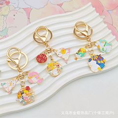 中秋節の花と満月キーホルダーペンダント合金クリエイティブムーンかわいい翡翠ウサギスクールバッグペンダント小さなギフト