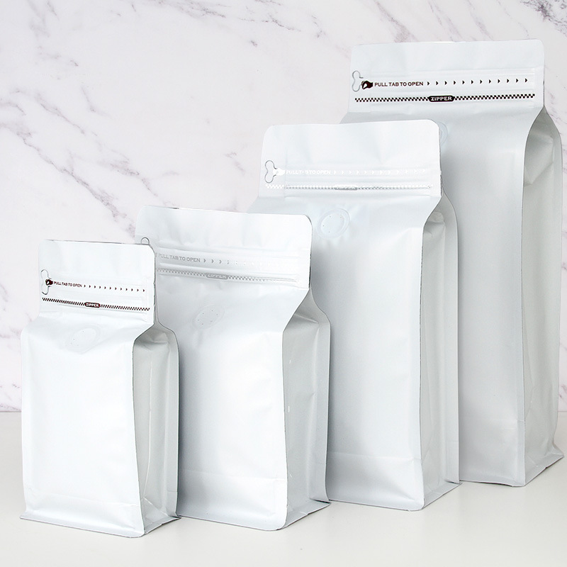 Bolsa de embalaje de granos de café bolsa de papel de aluminio autoestable válvula de aire unidireccional cremallera sello de ocho lados bolsa de embalaje de alimentos de té impresión